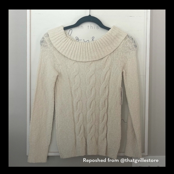 Free People off shoulder Cable Neck Sweate… - Picture 1 of 13